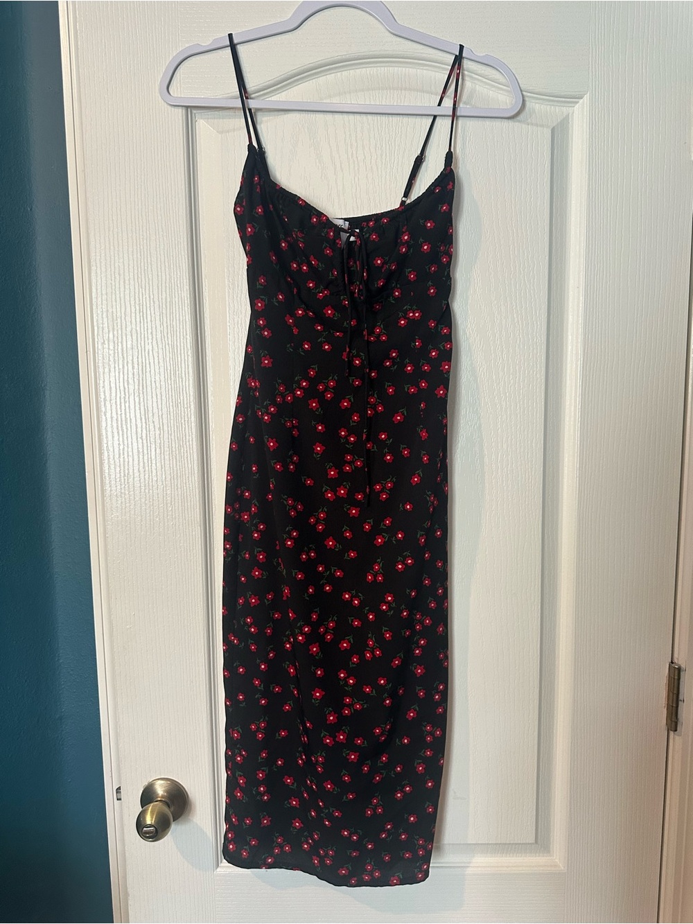 Princess Polly Black Midi Dress with Red Floral Print